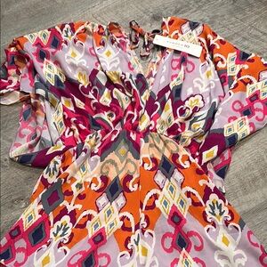 Orange and Pink Graphic Tie Front Short romper~ NWT